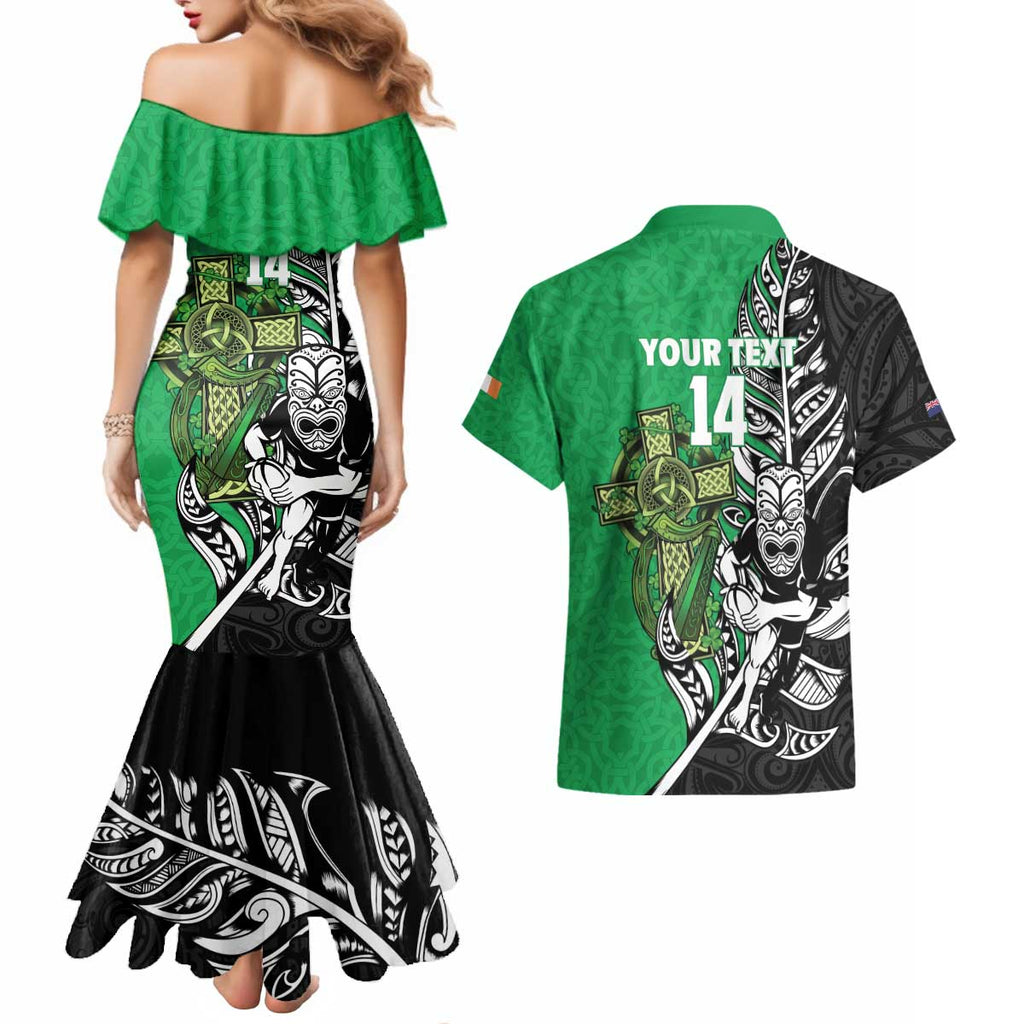 New Zealand and Ireland Rugby Custom Couples Matching Mermaid Dress and Hawaiian Shirt Maori Tiki Fern Irish Celtic Cross - Aussie Hoodie