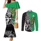 New Zealand and Ireland Rugby Custom Couples Matching Mermaid Dress and Long Sleeve Button Shirt Maori Tiki Fern Irish Celtic Cross - Aussie Hoodie
