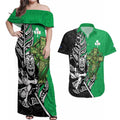 New Zealand and Ireland Rugby Custom Couples Matching Off Shoulder Maxi Dress and Hawaiian Shirt Maori Tiki Fern Irish Celtic Cross - Aussie Hoodie