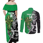 New Zealand and Ireland Rugby Custom Couples Matching Off Shoulder Maxi Dress and Long Sleeve Button Shirt Maori Tiki Fern Irish Celtic Cross - Aussie Hoodie