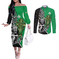 New Zealand and Ireland Rugby Custom Couples Matching Off The Shoulder Long Sleeve Dress and Long Sleeve Button Shirt Maori Tiki Fern Irish Celtic Cross - Aussie Hoodie