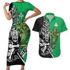New Zealand and Ireland Rugby Custom Couples Matching Short Sleeve Bodycon Dress and Hawaiian Shirt Maori Tiki Fern Irish Celtic Cross - Aussie Hoodie