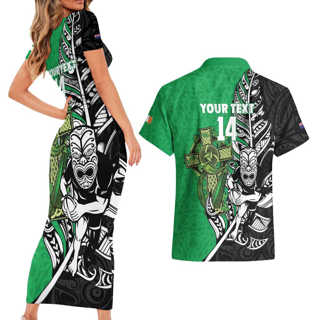 New Zealand and Ireland Rugby Custom Couples Matching Short Sleeve Bodycon Dress and Hawaiian Shirt Maori Tiki Fern Irish Celtic Cross - Aussie Hoodie