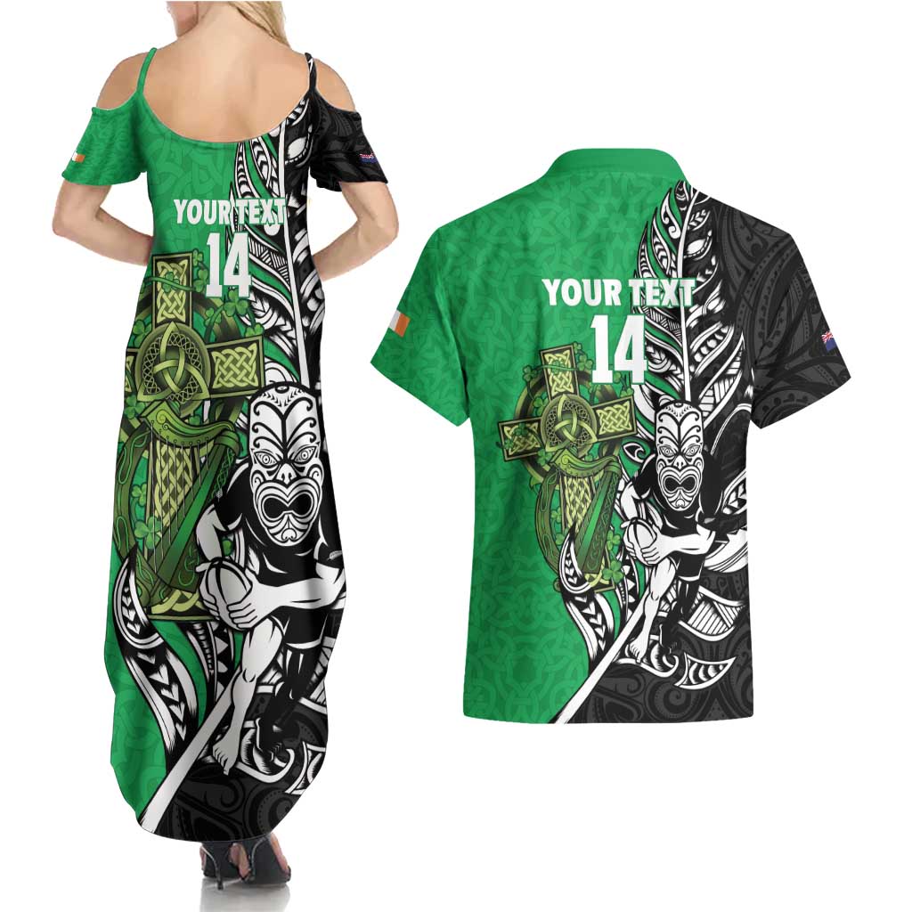 New Zealand and Ireland Rugby Custom Couples Matching Summer Maxi Dress and Hawaiian Shirt Maori Tiki Fern Irish Celtic Cross - Aussie Hoodie