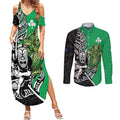 New Zealand and Ireland Rugby Custom Couples Matching Summer Maxi Dress and Long Sleeve Button Shirt Maori Tiki Fern Irish Celtic Cross - Aussie Hoodie