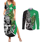 New Zealand and Ireland Rugby Custom Couples Matching Summer Maxi Dress and Long Sleeve Button Shirt Maori Tiki Fern Irish Celtic Cross - Aussie Hoodie