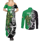 New Zealand and Ireland Rugby Custom Couples Matching Summer Maxi Dress and Long Sleeve Button Shirt Maori Tiki Fern Irish Celtic Cross - Aussie Hoodie