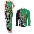 New Zealand and Ireland Rugby Custom Couples Matching Tank Maxi Dress and Long Sleeve Button Shirt Maori Tiki Fern Irish Celtic Cross - Aussie Hoodie