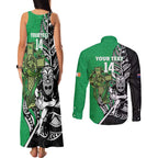 New Zealand and Ireland Rugby Custom Couples Matching Tank Maxi Dress and Long Sleeve Button Shirt Maori Tiki Fern Irish Celtic Cross - Aussie Hoodie