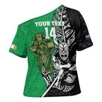 New Zealand and Ireland Rugby Custom Cross Shoulder Shirt Maori Tiki Fern Irish Celtic Cross - Aussie Hoodie