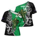 New Zealand and Ireland Rugby Custom Cross Shoulder Shirt Maori Tiki Fern Irish Celtic Cross - Aussie Hoodie