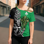 New Zealand and Ireland Rugby Custom Cross Shoulder Shirt Maori Tiki Fern Irish Celtic Cross - Aussie Hoodie