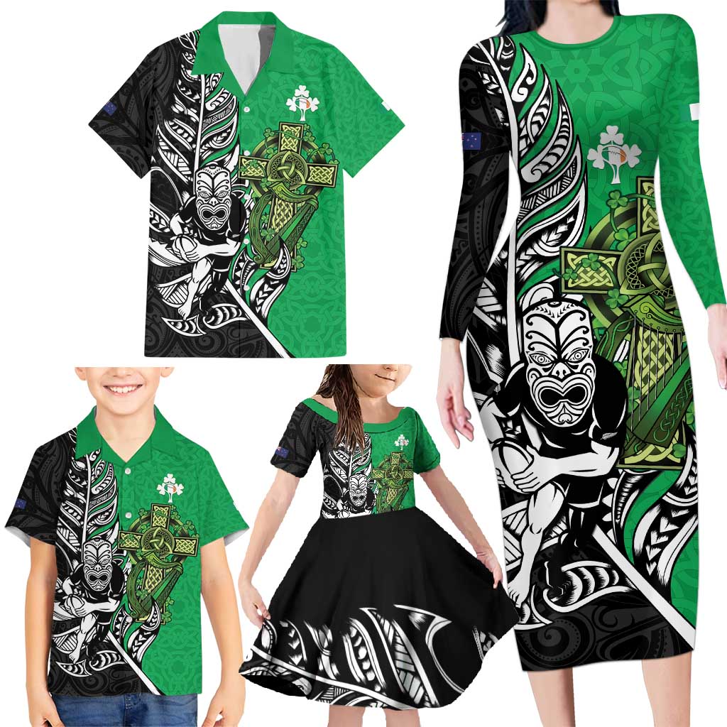 New Zealand and Ireland Rugby Custom Family Matching Long Sleeve Bodycon Dress and Hawaiian Shirt Maori Tiki Fern Irish Celtic Cross - Aussie Hoodie