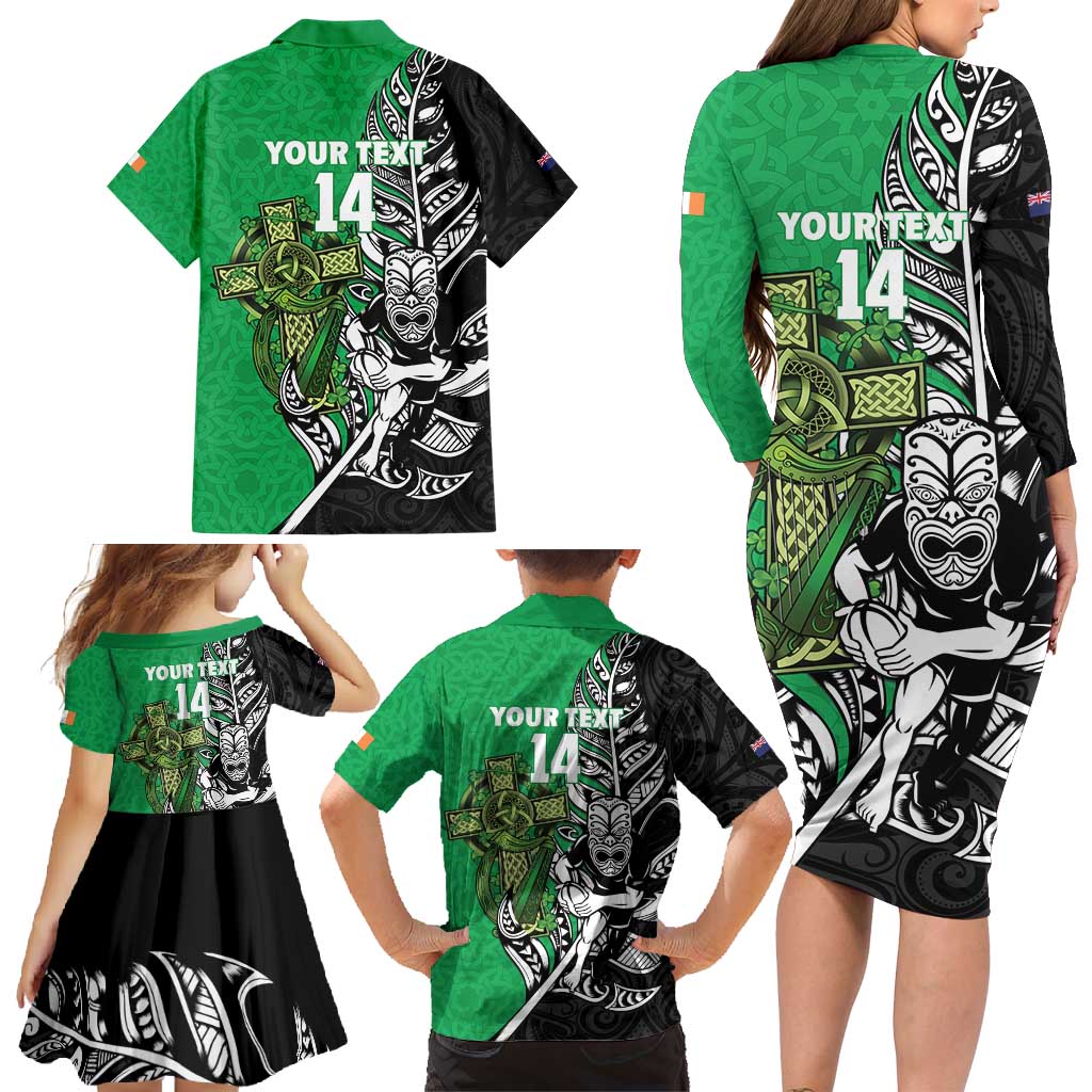 New Zealand and Ireland Rugby Custom Family Matching Long Sleeve Bodycon Dress and Hawaiian Shirt Maori Tiki Fern Irish Celtic Cross - Aussie Hoodie