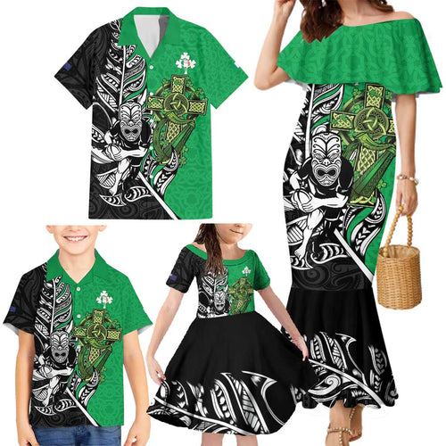 New Zealand and Ireland Rugby Custom Family Matching Mermaid Dress and Hawaiian Shirt Maori Tiki Fern Irish Celtic Cross - Aussie Hoodie