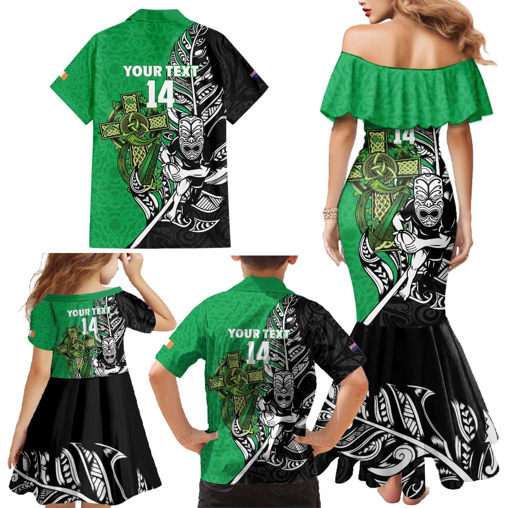 New Zealand and Ireland Rugby Custom Family Matching Mermaid Dress and Hawaiian Shirt Maori Tiki Fern Irish Celtic Cross - Aussie Hoodie