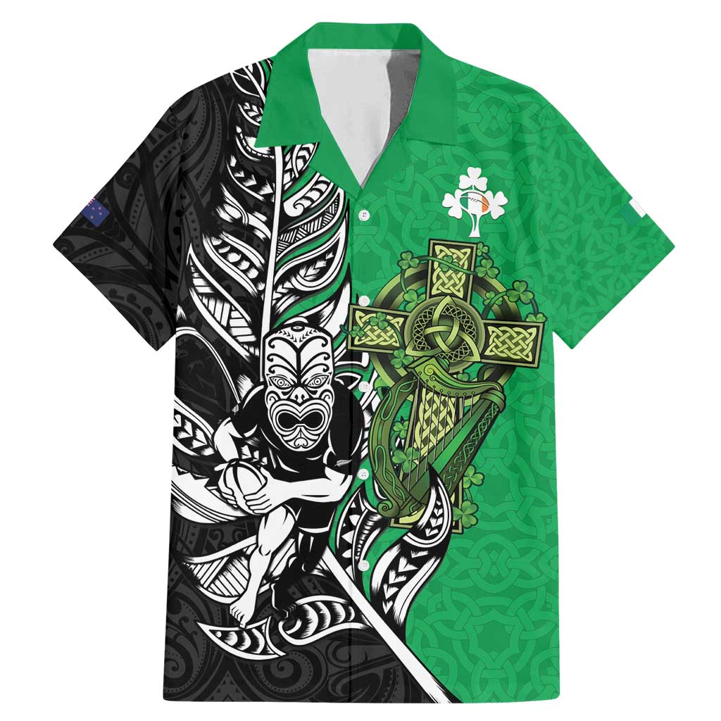New Zealand and Ireland Rugby Custom Family Matching Mermaid Dress and Hawaiian Shirt Maori Tiki Fern Irish Celtic Cross - Aussie Hoodie