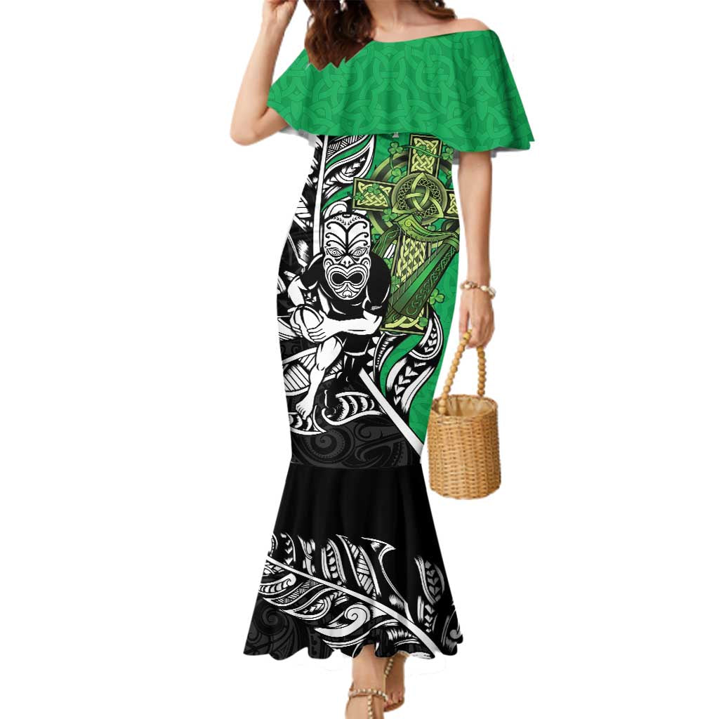 New Zealand and Ireland Rugby Custom Family Matching Mermaid Dress and Hawaiian Shirt Maori Tiki Fern Irish Celtic Cross - Aussie Hoodie