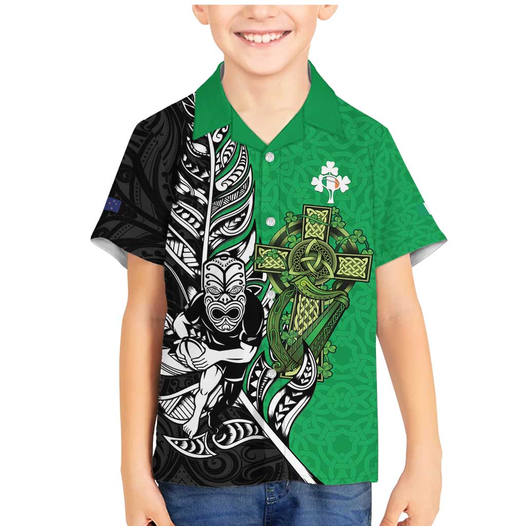 New Zealand and Ireland Rugby Custom Family Matching Mermaid Dress and Hawaiian Shirt Maori Tiki Fern Irish Celtic Cross - Aussie Hoodie