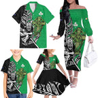 New Zealand and Ireland Rugby Custom Family Matching Off The Shoulder Long Sleeve Dress and Hawaiian Shirt Maori Tiki Fern Irish Celtic Cross - Aussie Hoodie
