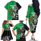 New Zealand and Ireland Rugby Custom Family Matching Off The Shoulder Long Sleeve Dress and Hawaiian Shirt Maori Tiki Fern Irish Celtic Cross - Aussie Hoodie