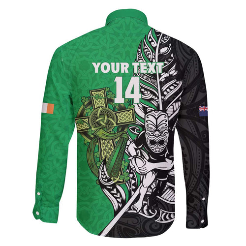 New Zealand and Ireland Rugby Custom Family Matching Off The Shoulder Long Sleeve Dress and Hawaiian Shirt Maori Tiki Fern Irish Celtic Cross - Aussie Hoodie