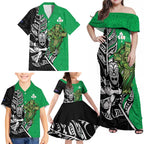 New Zealand and Ireland Rugby Custom Family Matching Off Shoulder Maxi Dress and Hawaiian Shirt Maori Tiki Fern Irish Celtic Cross - Aussie Hoodie