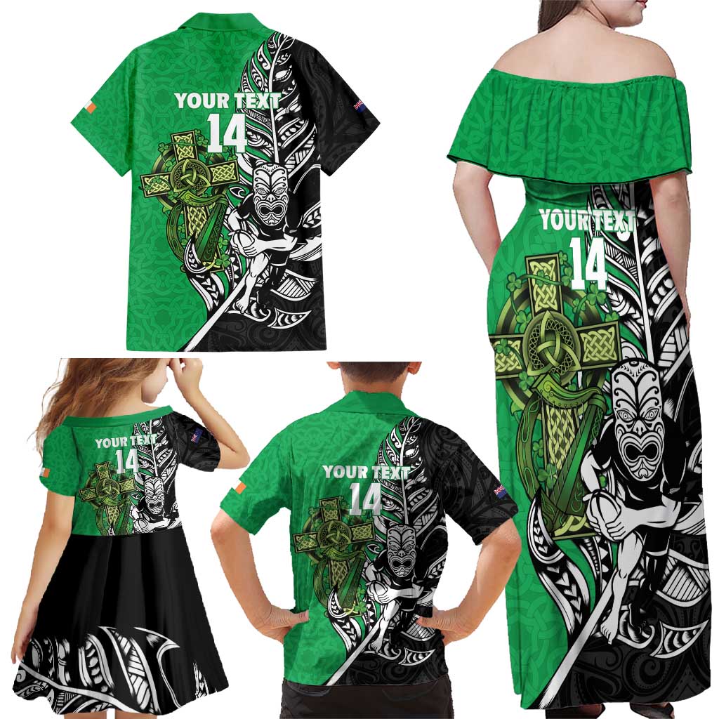 New Zealand and Ireland Rugby Custom Family Matching Off Shoulder Maxi Dress and Hawaiian Shirt Maori Tiki Fern Irish Celtic Cross - Aussie Hoodie