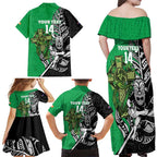 New Zealand and Ireland Rugby Custom Family Matching Off Shoulder Maxi Dress and Hawaiian Shirt Maori Tiki Fern Irish Celtic Cross - Aussie Hoodie
