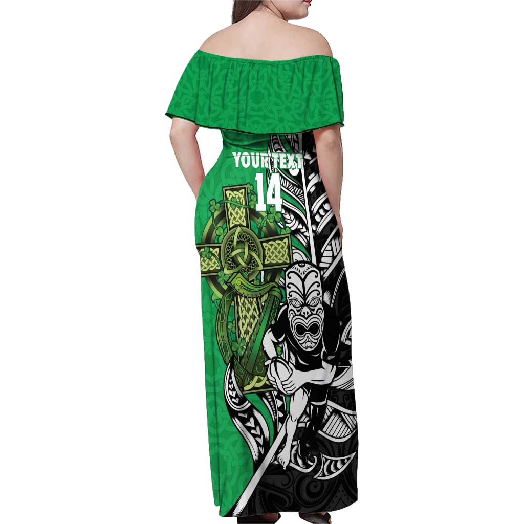 New Zealand and Ireland Rugby Custom Family Matching Off Shoulder Maxi Dress and Hawaiian Shirt Maori Tiki Fern Irish Celtic Cross - Aussie Hoodie