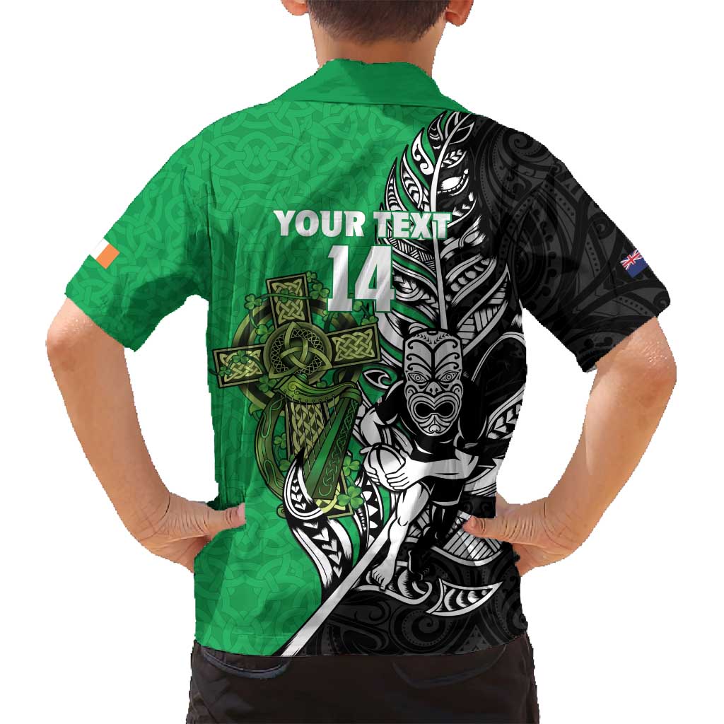 New Zealand and Ireland Rugby Custom Family Matching Off Shoulder Short Dress and Hawaiian Shirt Maori Tiki Fern Irish Celtic Cross - Aussie Hoodie
