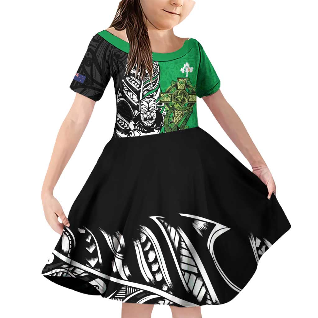 New Zealand and Ireland Rugby Custom Family Matching Off Shoulder Short Dress and Hawaiian Shirt Maori Tiki Fern Irish Celtic Cross - Aussie Hoodie