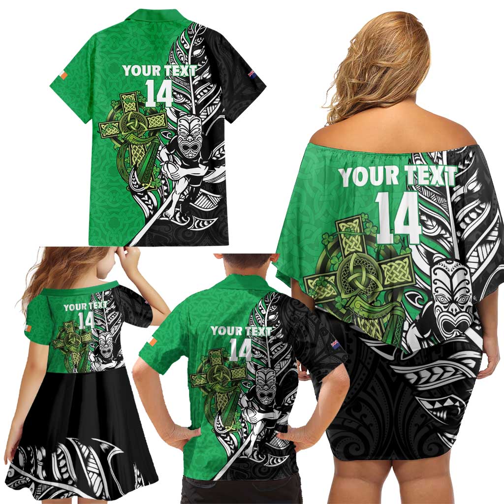 New Zealand and Ireland Rugby Custom Family Matching Off Shoulder Short Dress and Hawaiian Shirt Maori Tiki Fern Irish Celtic Cross - Aussie Hoodie