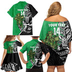 New Zealand and Ireland Rugby Custom Family Matching Off Shoulder Short Dress and Hawaiian Shirt Maori Tiki Fern Irish Celtic Cross - Aussie Hoodie