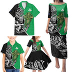 New Zealand and Ireland Rugby Custom Family Matching Puletasi and Hawaiian Shirt Maori Tiki Fern Irish Celtic Cross - Aussie Hoodie