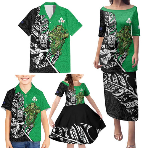 New Zealand and Ireland Rugby Custom Family Matching Puletasi and Hawaiian Shirt Maori Tiki Fern Irish Celtic Cross - Aussie Hoodie