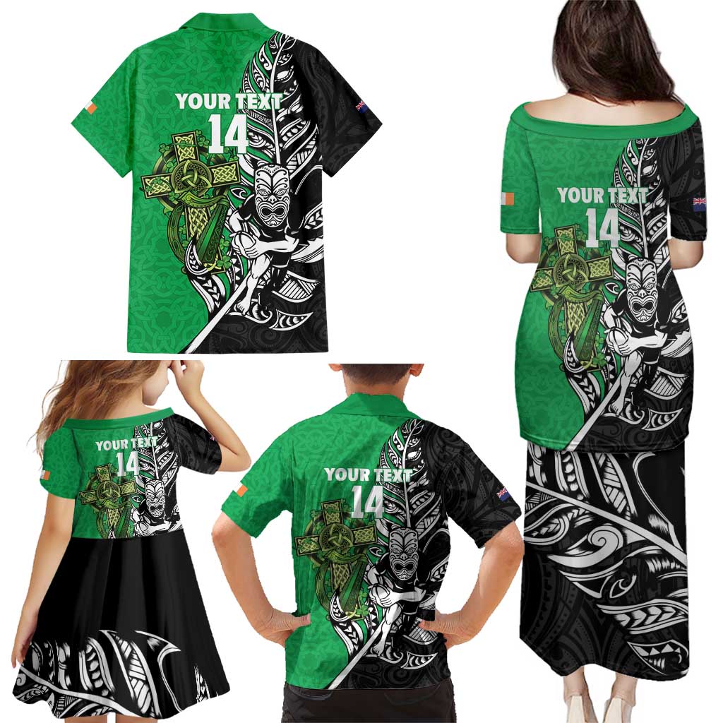 New Zealand and Ireland Rugby Custom Family Matching Puletasi and Hawaiian Shirt Maori Tiki Fern Irish Celtic Cross - Aussie Hoodie