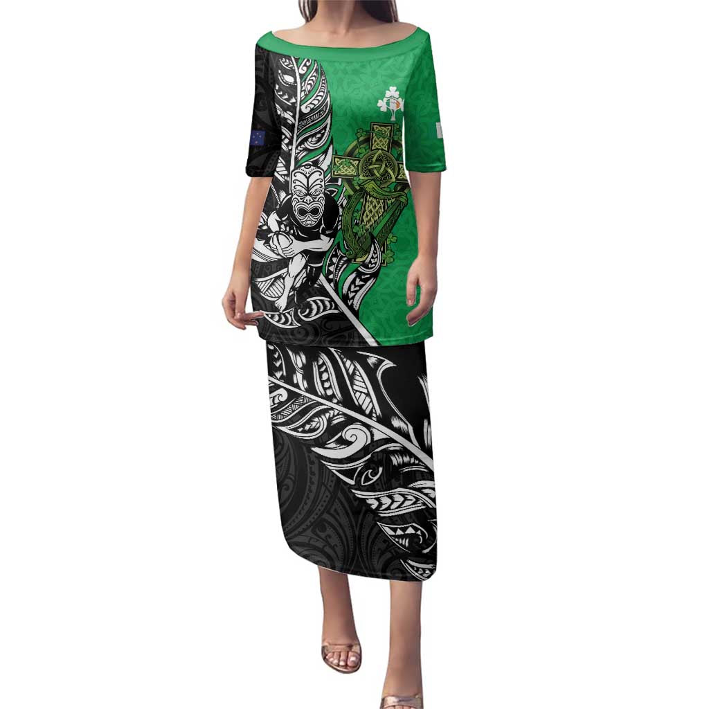New Zealand and Ireland Rugby Custom Family Matching Puletasi and Hawaiian Shirt Maori Tiki Fern Irish Celtic Cross - Aussie Hoodie