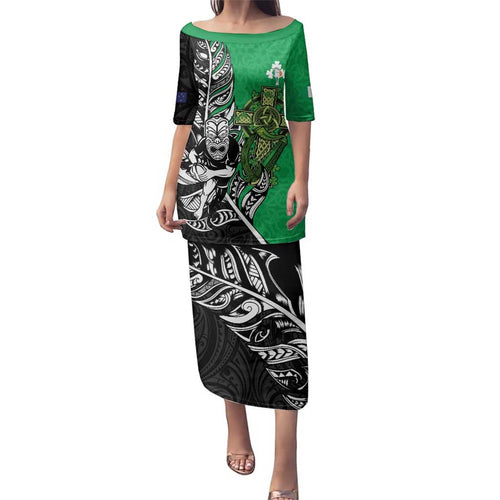 New Zealand and Ireland Rugby Custom Family Matching Puletasi and Hawaiian Shirt Maori Tiki Fern Irish Celtic Cross - Aussie Hoodie