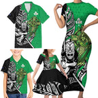 New Zealand and Ireland Rugby Custom Family Matching Short Sleeve Bodycon Dress and Hawaiian Shirt Maori Tiki Fern Irish Celtic Cross - Aussie Hoodie