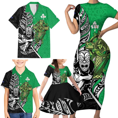 New Zealand and Ireland Rugby Custom Family Matching Short Sleeve Bodycon Dress and Hawaiian Shirt Maori Tiki Fern Irish Celtic Cross - Aussie Hoodie