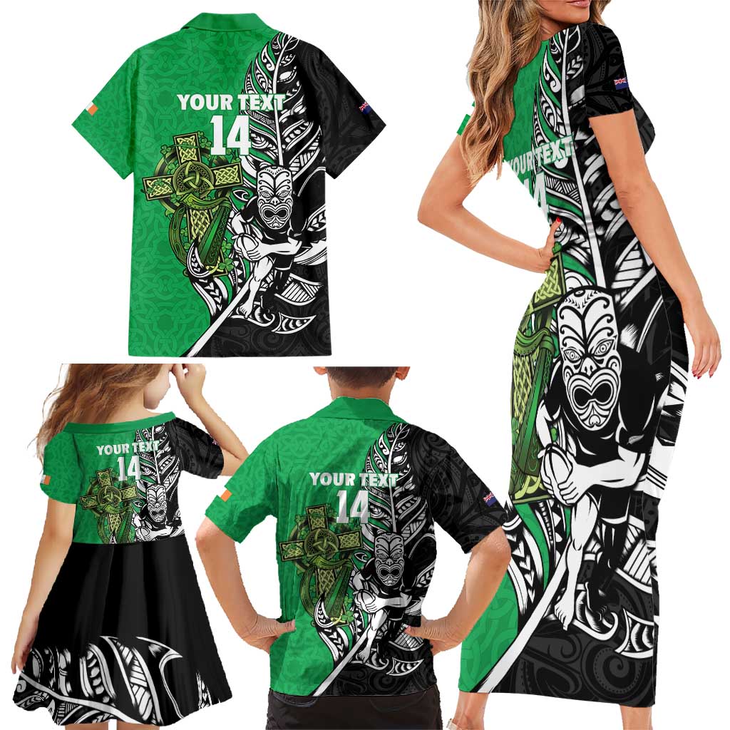 New Zealand and Ireland Rugby Custom Family Matching Short Sleeve Bodycon Dress and Hawaiian Shirt Maori Tiki Fern Irish Celtic Cross - Aussie Hoodie