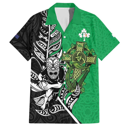 New Zealand and Ireland Rugby Custom Family Matching Short Sleeve Bodycon Dress and Hawaiian Shirt Maori Tiki Fern Irish Celtic Cross - Aussie Hoodie