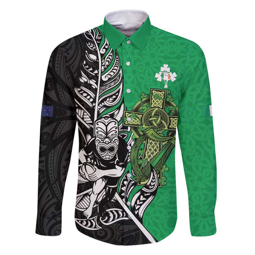 New Zealand and Ireland Rugby Custom Family Matching Short Sleeve Bodycon Dress and Hawaiian Shirt Maori Tiki Fern Irish Celtic Cross - Aussie Hoodie