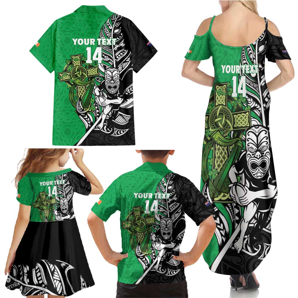 New Zealand and Ireland Rugby Custom Family Matching Summer Maxi Dress and Hawaiian Shirt Maori Tiki Fern Irish Celtic Cross - Aussie Hoodie