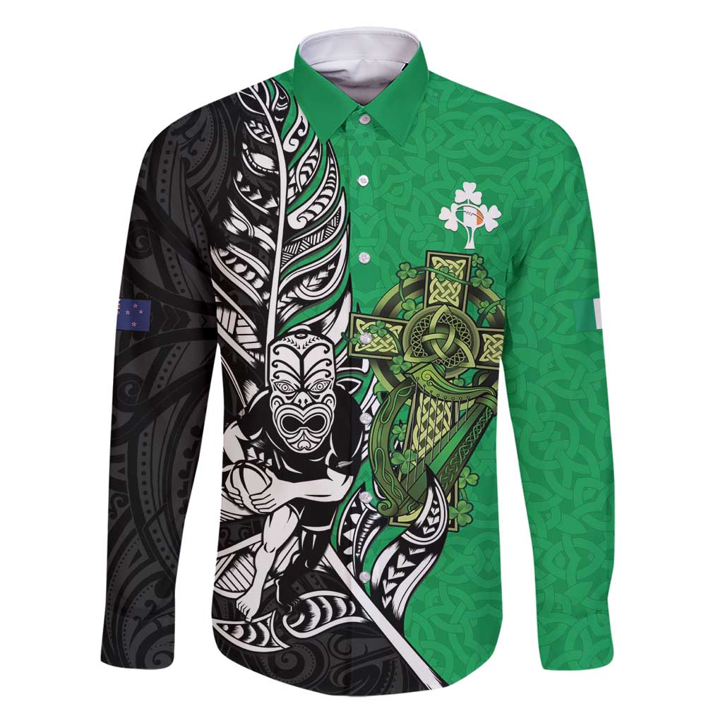 New Zealand and Ireland Rugby Custom Family Matching Summer Maxi Dress and Hawaiian Shirt Maori Tiki Fern Irish Celtic Cross - Aussie Hoodie