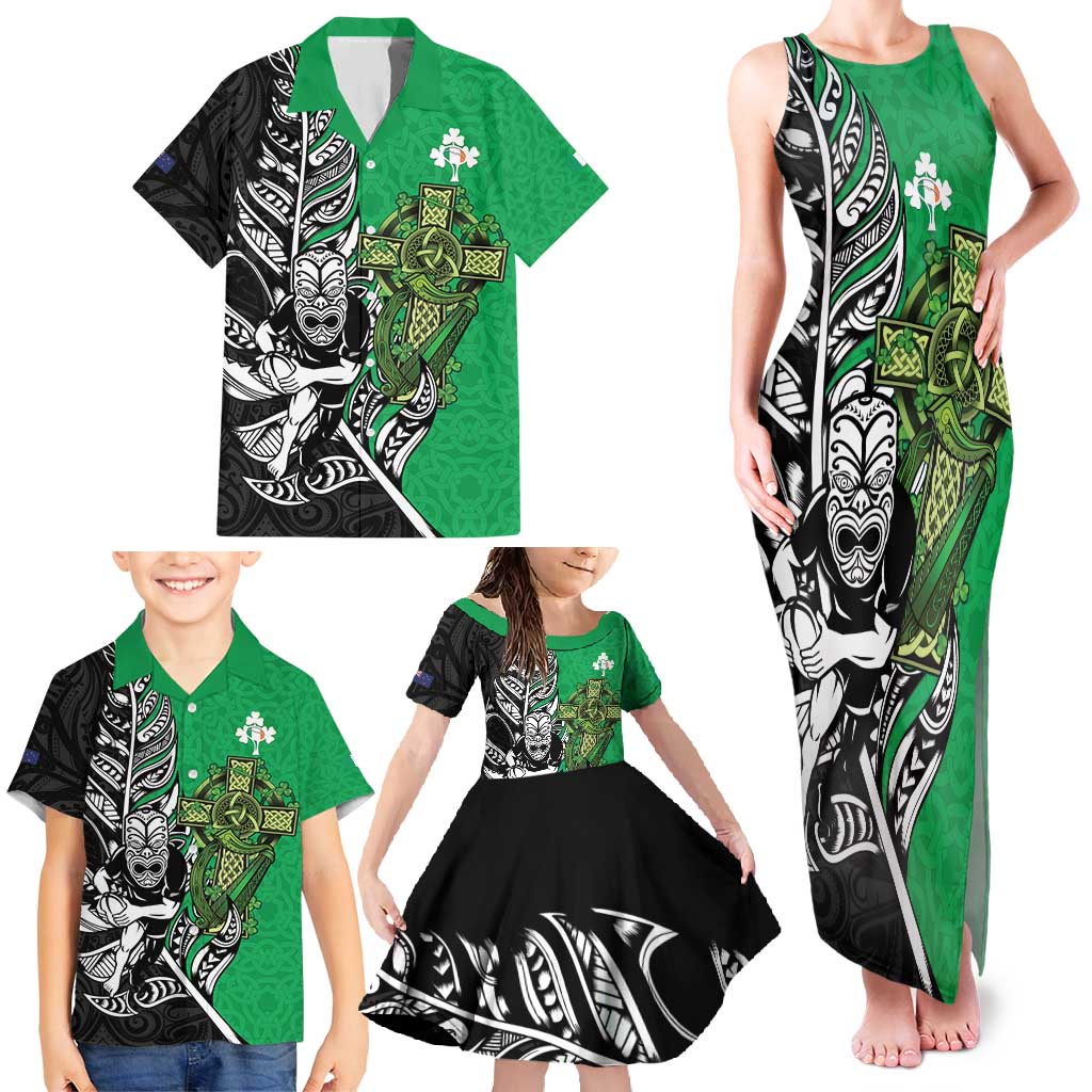 New Zealand and Ireland Rugby Custom Family Matching Tank Maxi Dress and Hawaiian Shirt Maori Tiki Fern Irish Celtic Cross - Aussie Hoodie