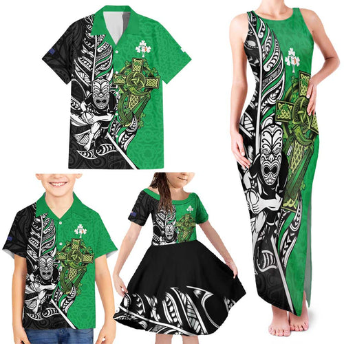 New Zealand and Ireland Rugby Custom Family Matching Tank Maxi Dress and Hawaiian Shirt Maori Tiki Fern Irish Celtic Cross - Aussie Hoodie