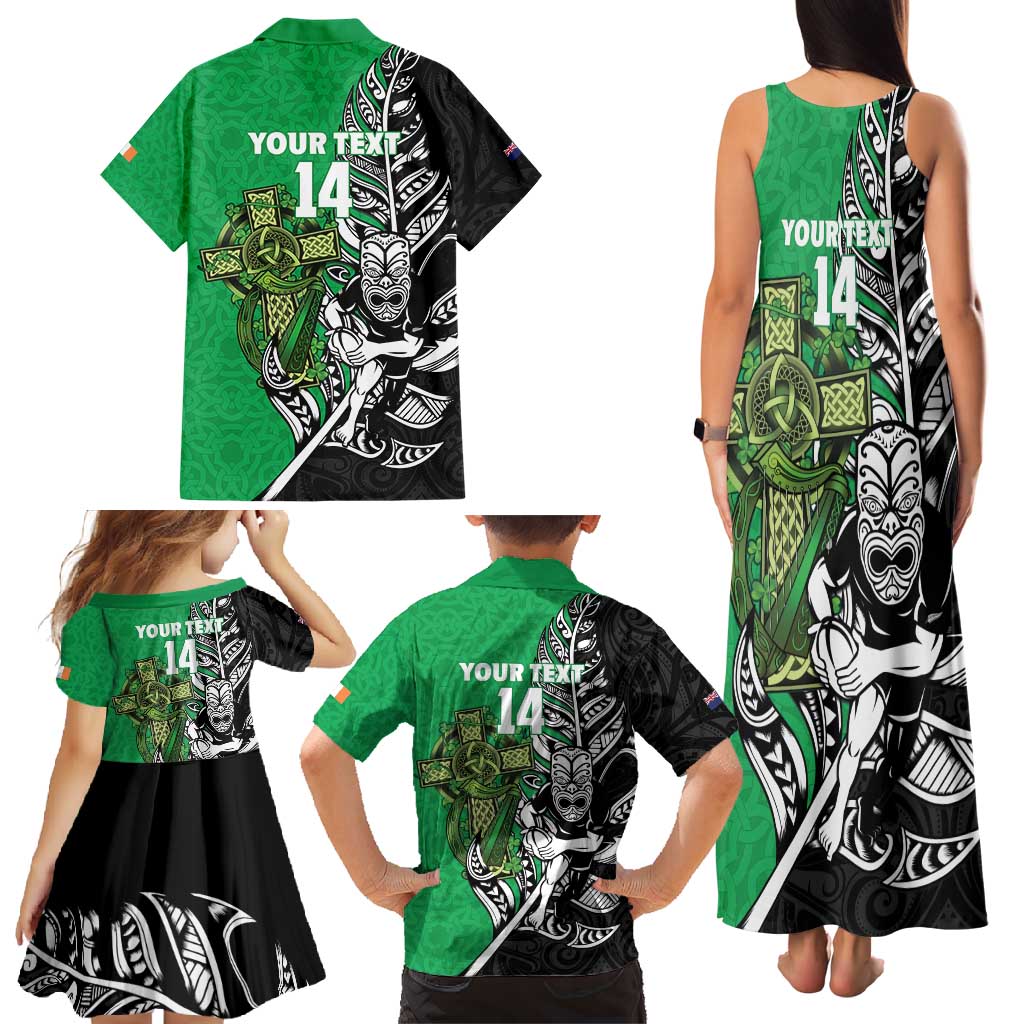 New Zealand and Ireland Rugby Custom Family Matching Tank Maxi Dress and Hawaiian Shirt Maori Tiki Fern Irish Celtic Cross - Aussie Hoodie