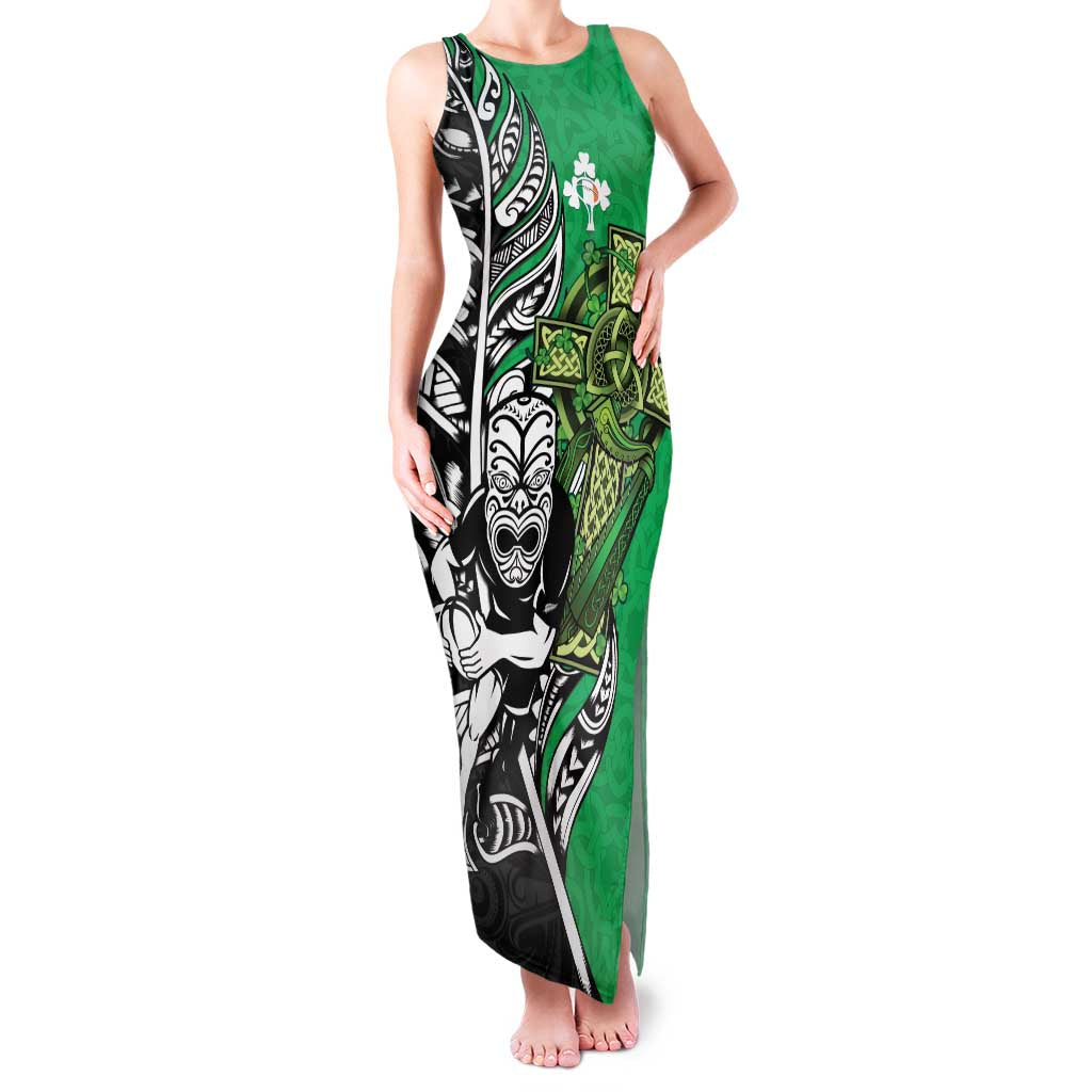New Zealand and Ireland Rugby Custom Family Matching Tank Maxi Dress and Hawaiian Shirt Maori Tiki Fern Irish Celtic Cross - Aussie Hoodie